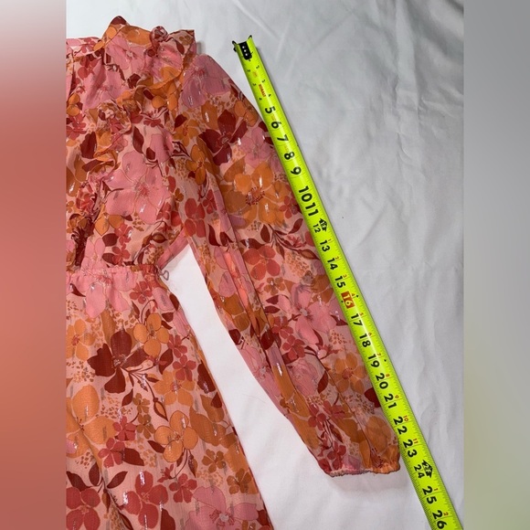 LC Lauren Conrad Size S Pink & Orange Floral Ruffle Button Front Mini Dress - Picture 4 of 10